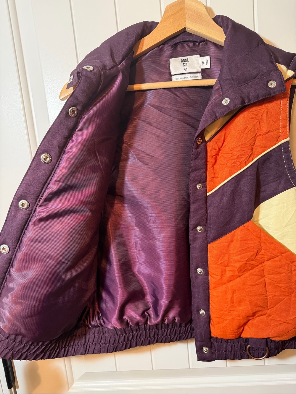 Anna Sui 20th Anniversary Colorblock Puffer Vest Snap Front Lined Unisex XS - Picture 6 of 7